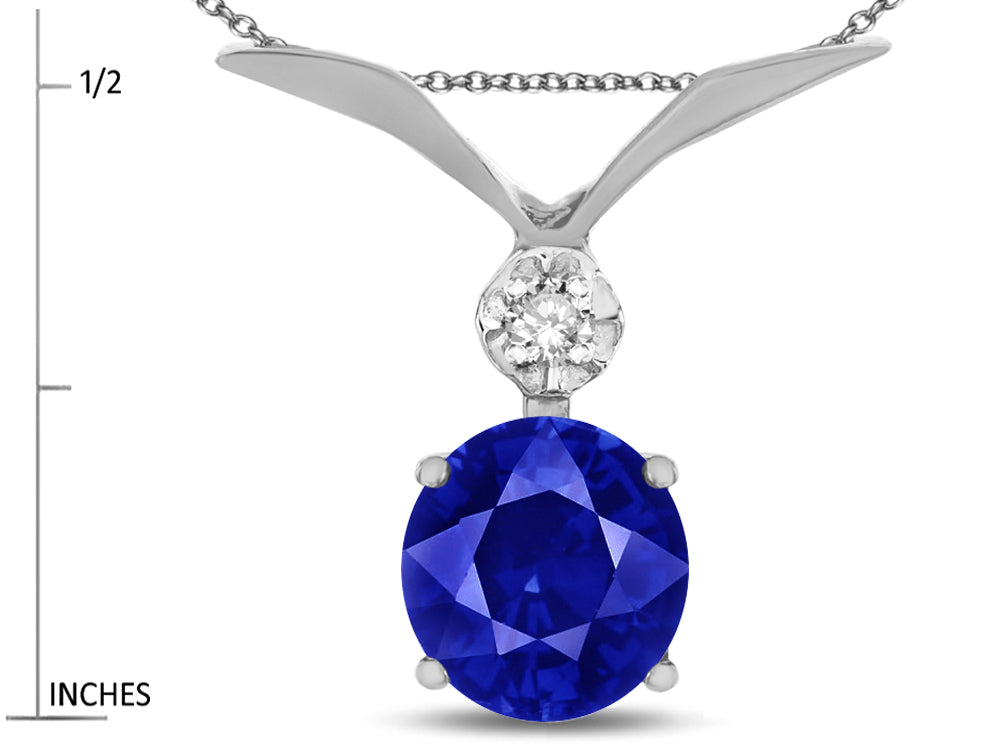 Star K Round 7mm Created Sapphire Pendant Necklace