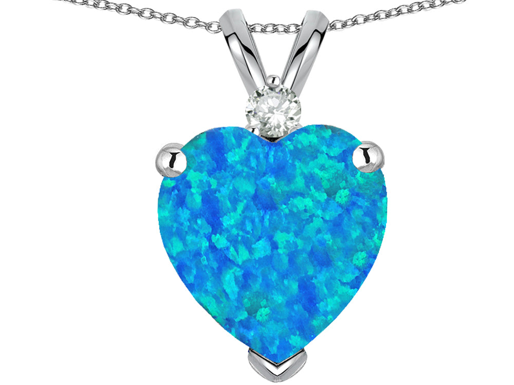 Star K 8mm Heart Shape Blue Created Opal Pendant Necklace