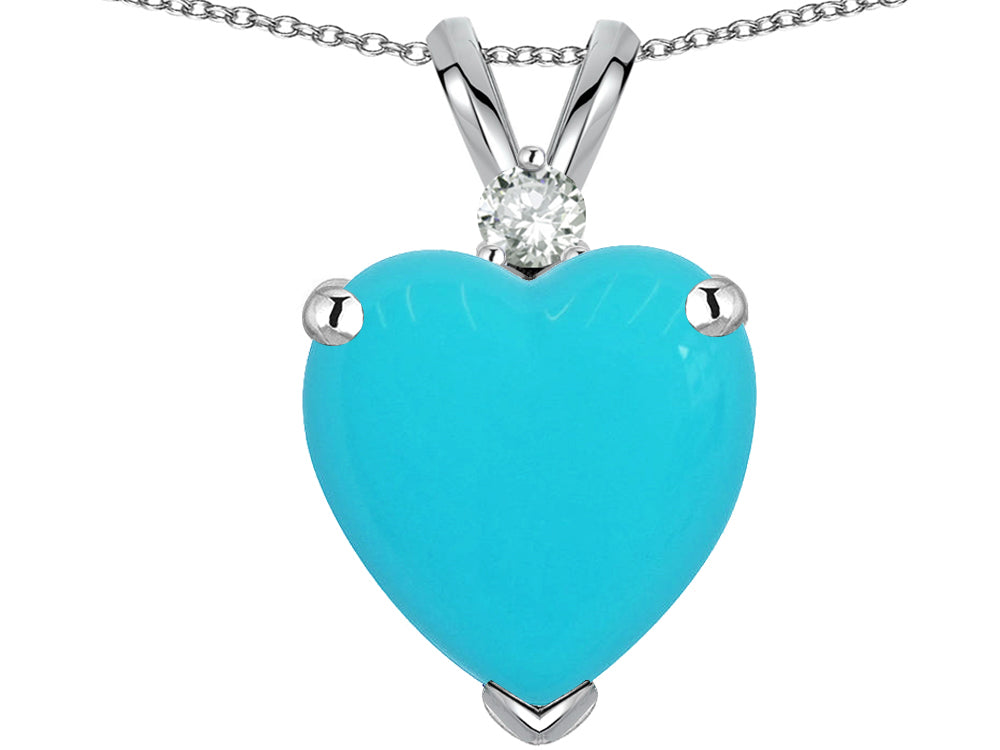 Star K 8mm Heart Shape Simulated Turquoise Pendant Necklace