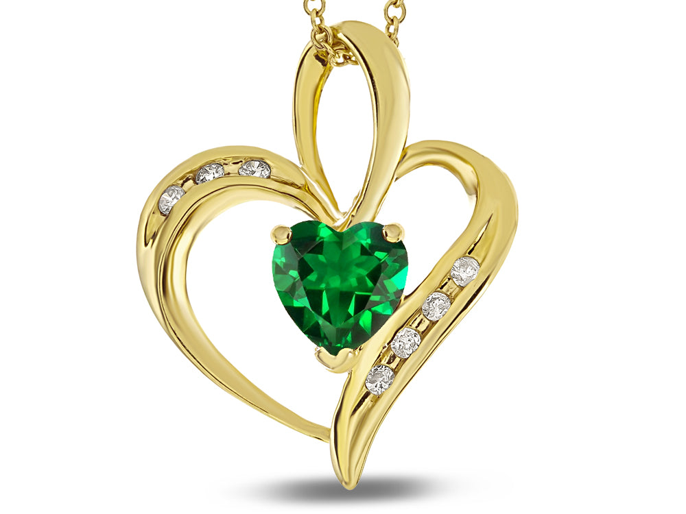 Star K Heart Shape 6mm Simulated Emerald Pendant Necklace