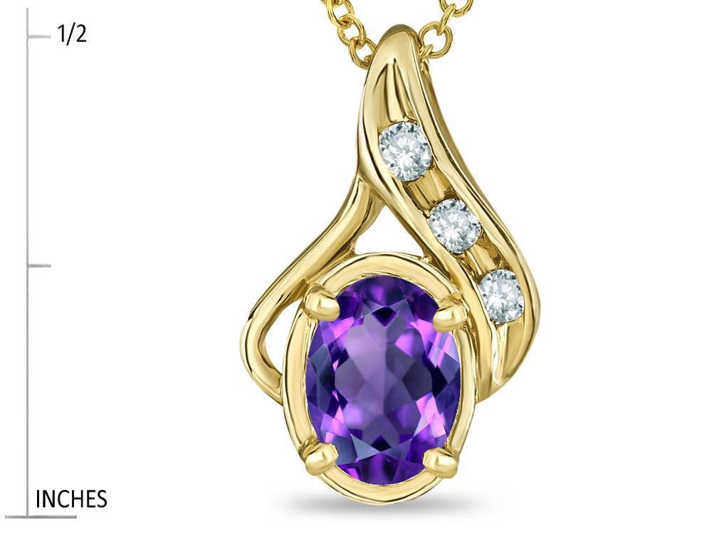 Star K Oval 7x5mm Genuine Amethyst Drop Pendant Necklace