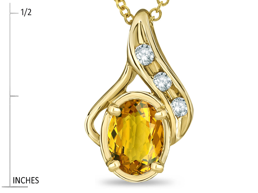Star K Oval 7x5mm Genuine Citrine Drop Pendant Necklace