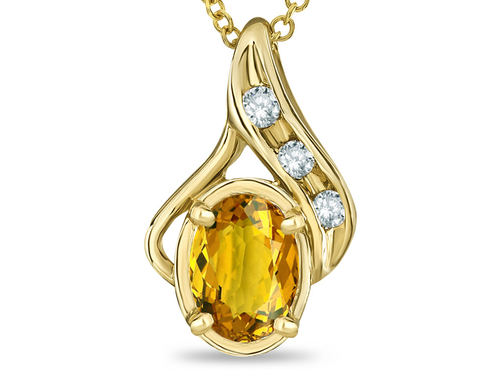 Star K Oval 7x5mm Genuine Citrine Drop Pendant Necklace