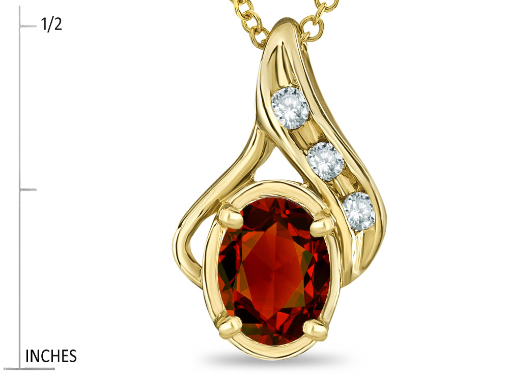Star K Oval 7x5mm Genuine Garnet Drop Pendant Necklace