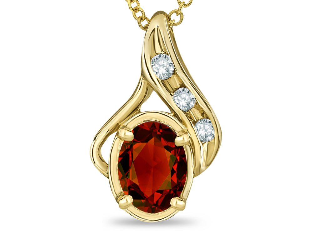Star K Oval 7x5mm Genuine Garnet Drop Pendant Necklace