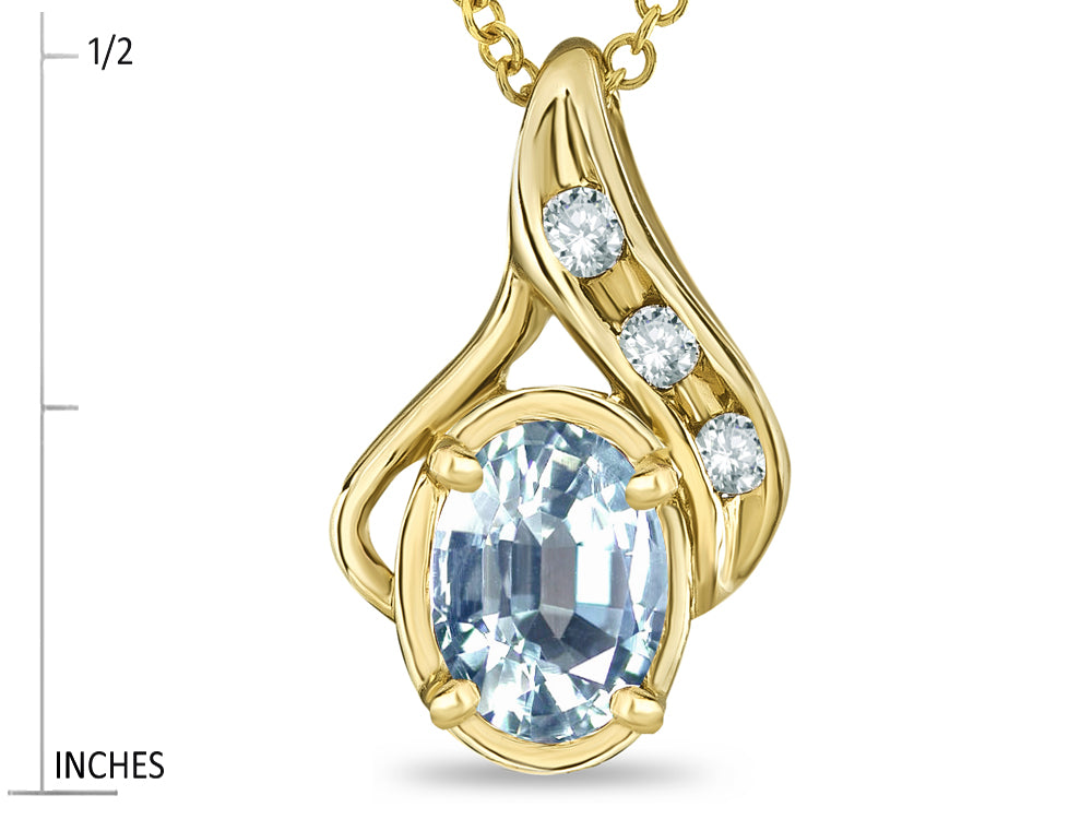 Star K Oval 7x5mm Genuine Aquamarine Drop Pendant Necklace