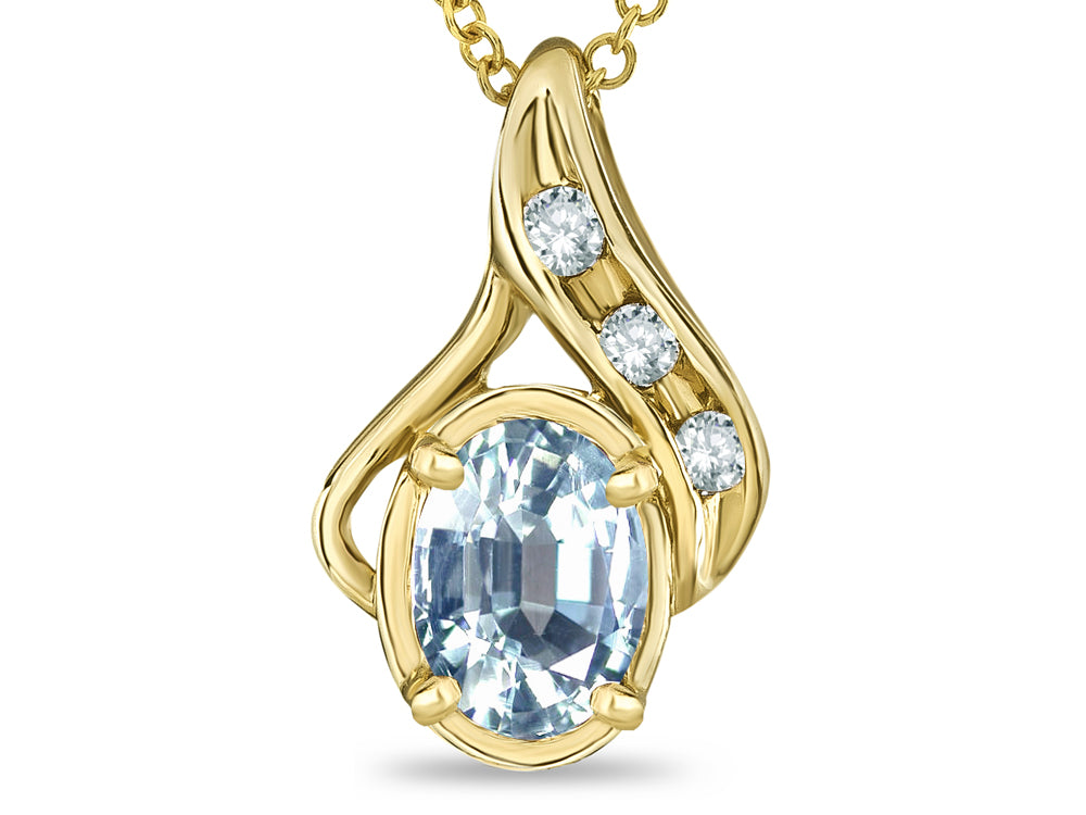 Star K Oval 7x5mm Genuine Aquamarine Drop Pendant Necklace