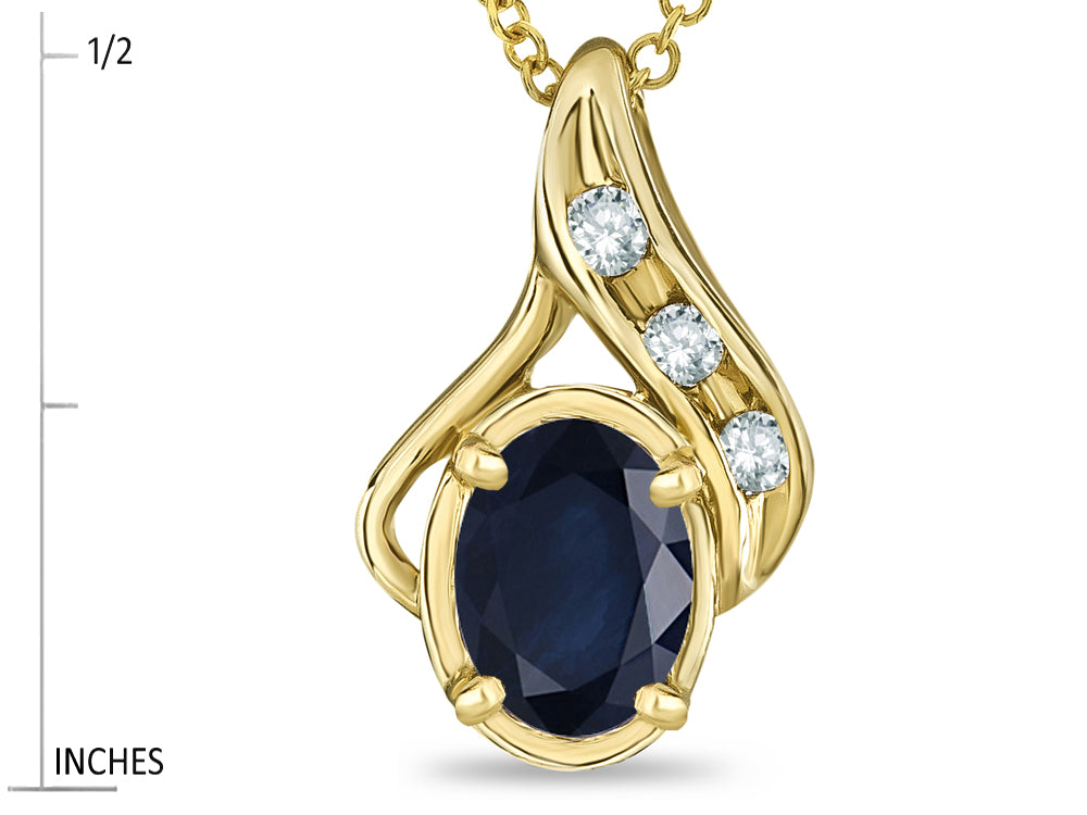 Star K Oval 7x5mm Genuine Black Sapphire Drop Pendant Necklace