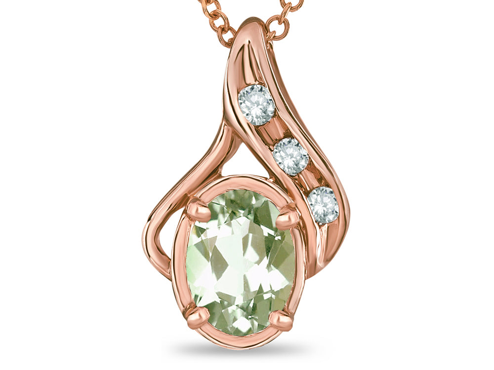 Star K Oval 7x5mm Genuine Green Amethyst Drop Pendant Necklace