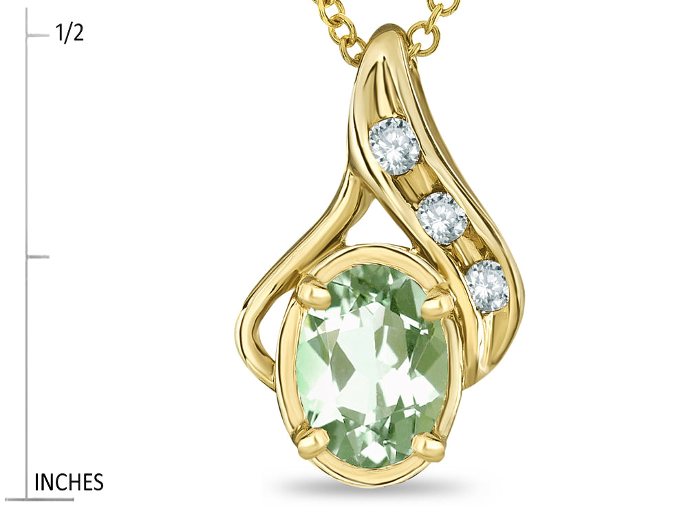 Star K Oval 7x5mm Genuine Green Amethyst Drop Pendant Necklace