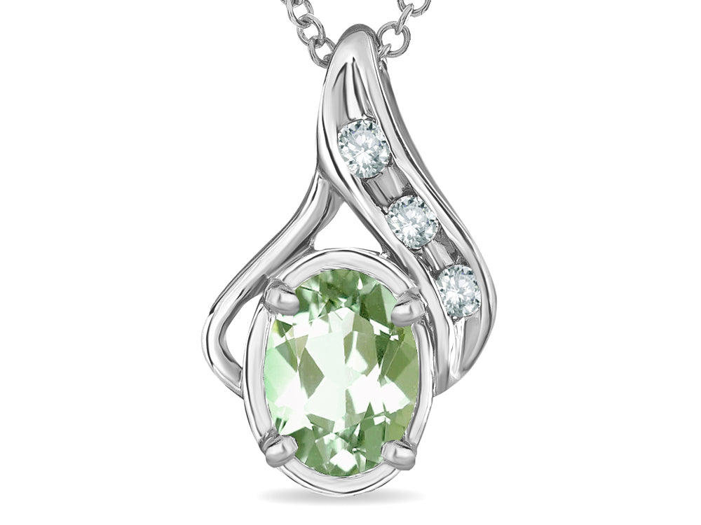 Star K Oval 7x5mm Genuine Green Amethyst Drop Pendant Necklace