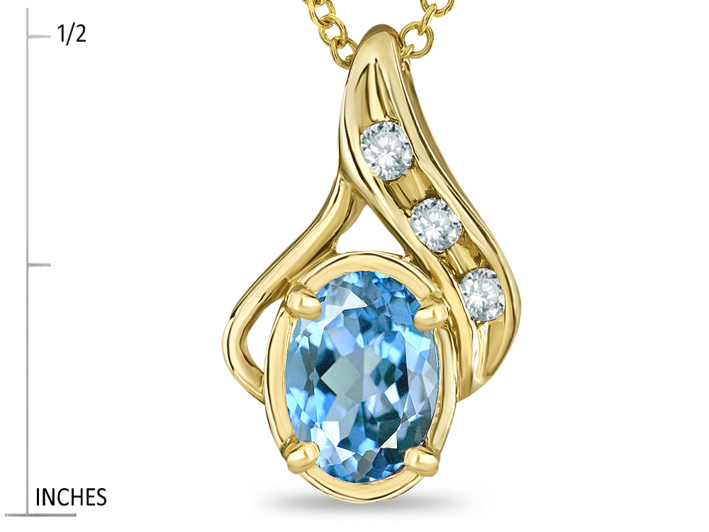 Star K Oval 7x5mm Genuine Blue Topaz Drop Pendant Necklace