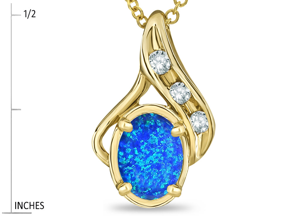 Star K Oval 7x5mm Blue Created Opal  Drop Pendant Necklace