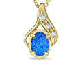 Star K Oval 7x5mm Blue Created Opal  Drop Pendant Necklace