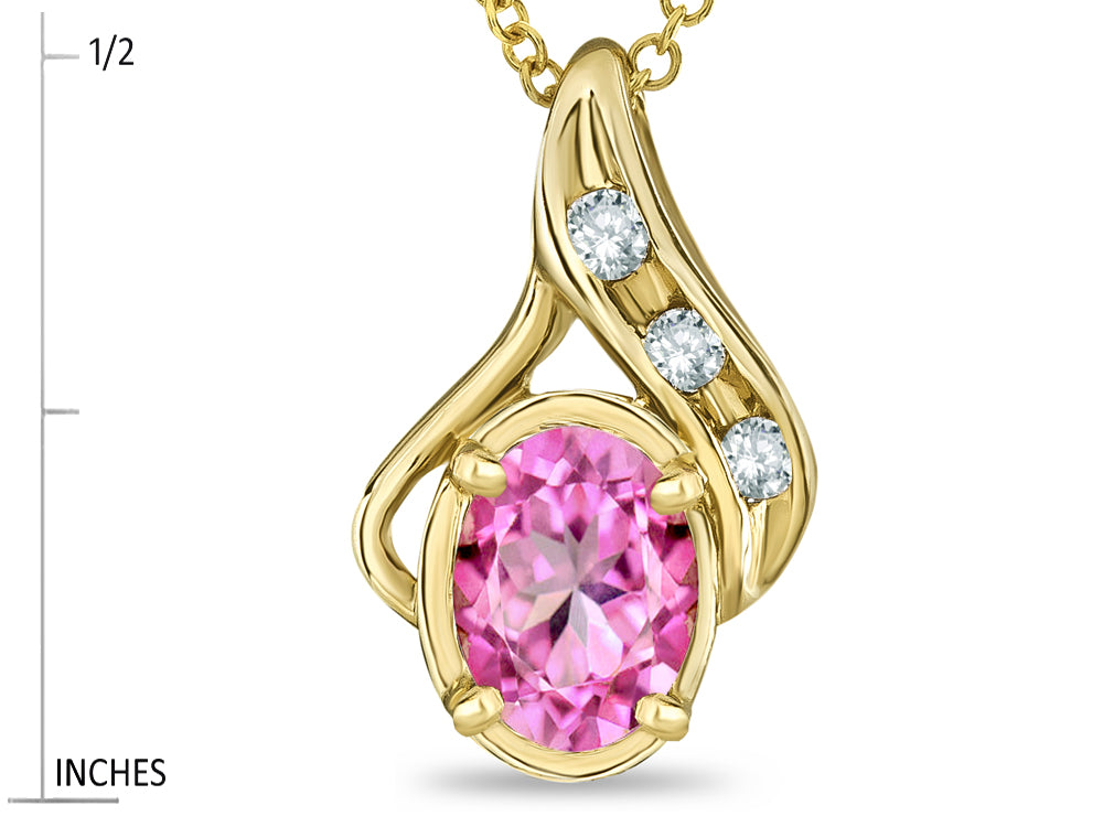Star K Oval 7x5mm Created Pink Sapphire Drop Pendant Necklace