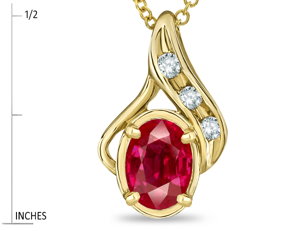 Star K Oval 7x5mm Created Ruby Drop Pendant Necklace