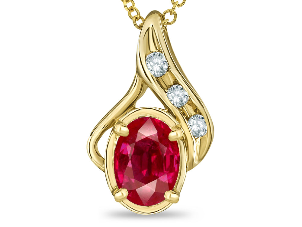 Star K Oval 7x5mm Created Ruby Drop Pendant Necklace