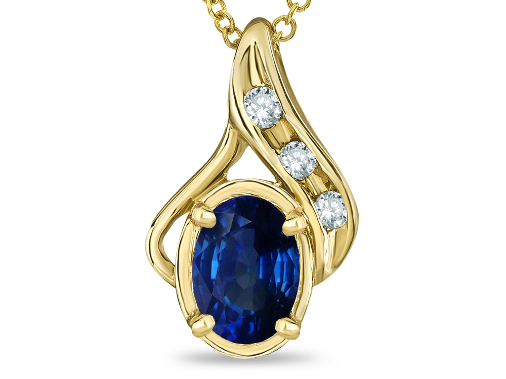 Star K Oval 7x5mm Created Sapphire Drop Pendant Necklace