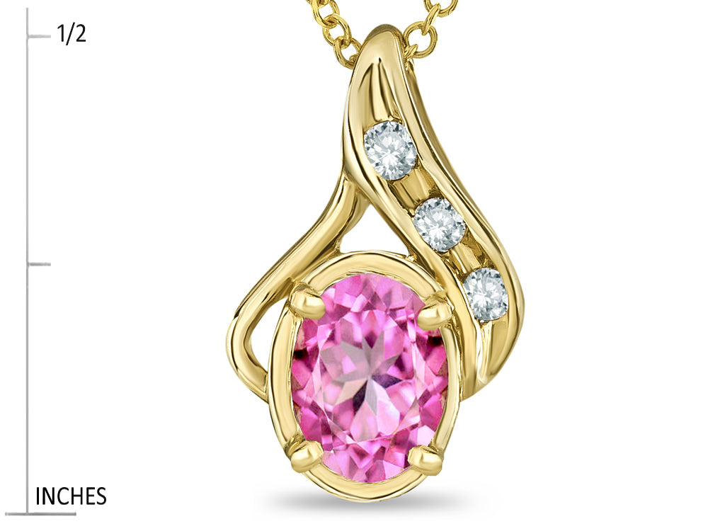 Star K Oval 7x5mm Simulated Pink Tourmaline Drop Pendant Necklace