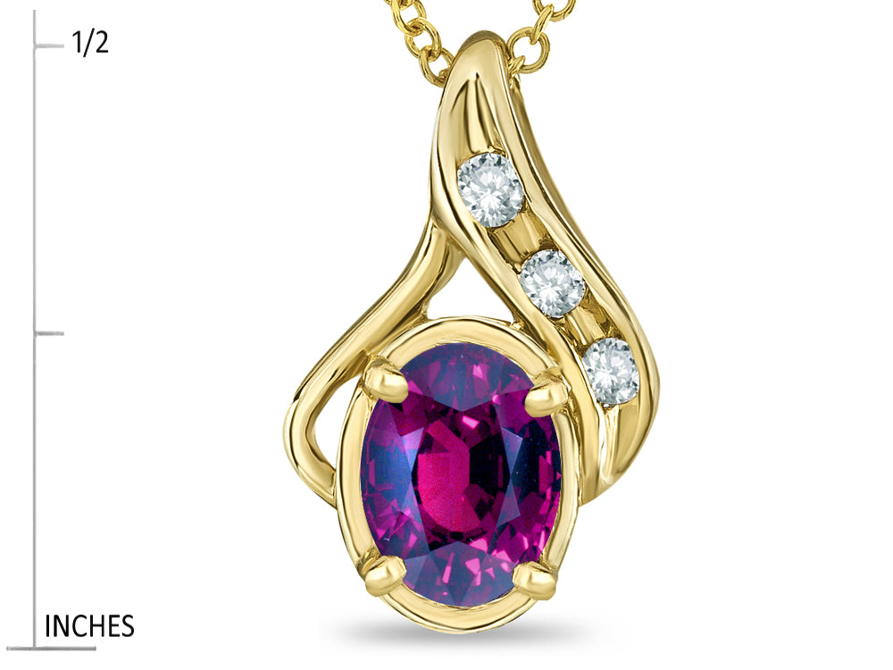 Star K Oval 7x5mm Genuine Rhodolite Drop Pendant Necklace