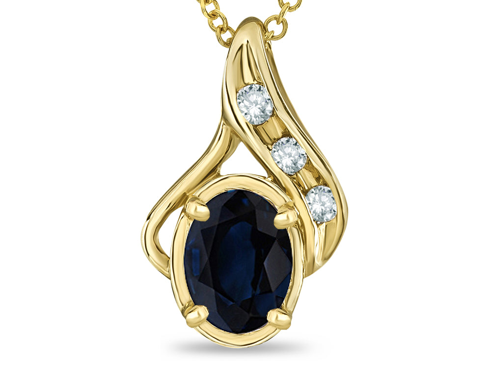 Star K Oval 7x5mm Genuine Sapphire Drop Pendant Necklace