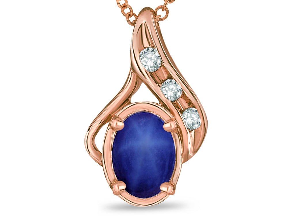 Star K Oval 7x5mm Created Star Sapphire Drop Pendant Necklace