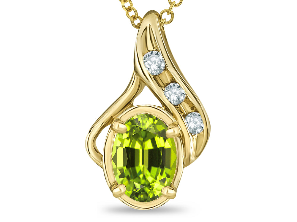 Star K Oval 7x5mm Genuine Peridot Drop Pendant Necklace