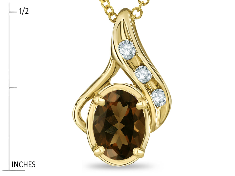 Star K Oval 7x5mm Genuine Smoky Quartz Drop Pendant Necklace