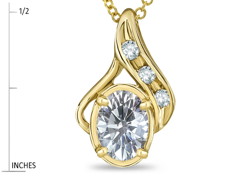 Star K Oval 7x5mm Genuine White Topaz Drop Pendant Necklace