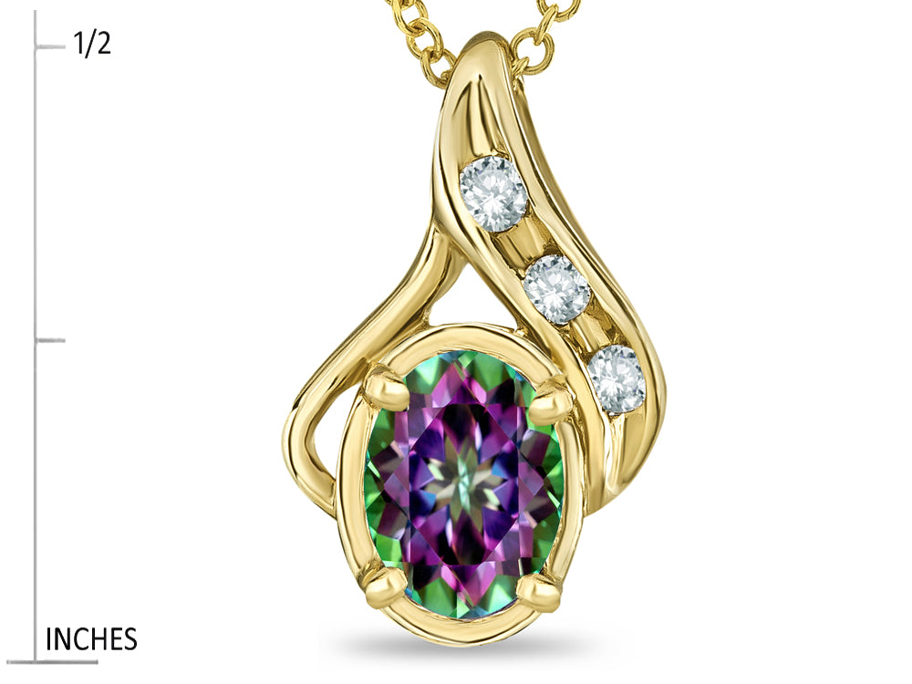 Star K Oval 7x5mm Rainbow Mystic Topaz Drop Pendant Necklace