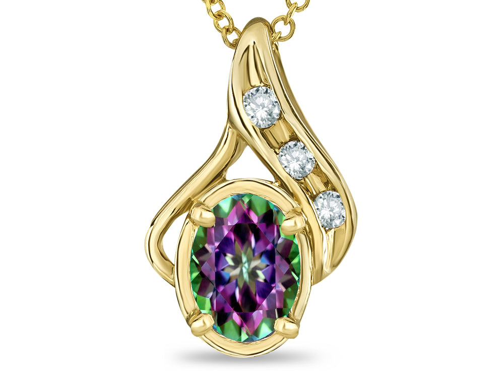 Star K Oval 7x5mm Rainbow Mystic Topaz Drop Pendant Necklace