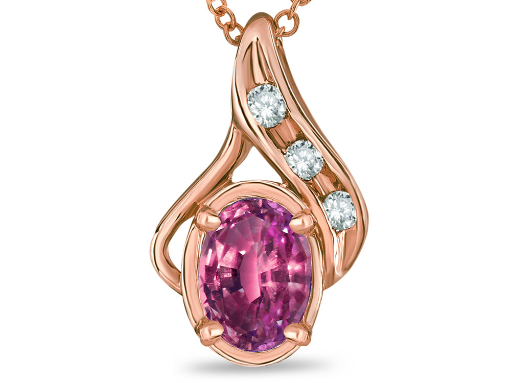 Star K Oval 7x5mm Genuine Pink Tourmaline Pendant Necklace