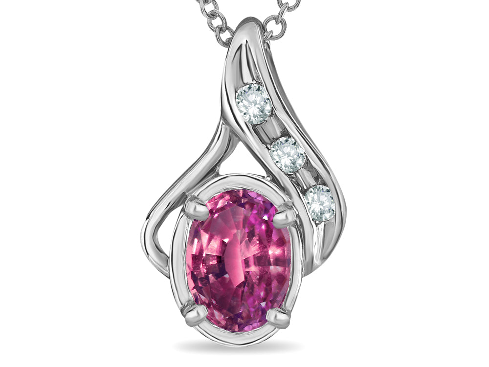 Star K Oval 7x5mm Genuine Pink Tourmaline Pendant Necklace