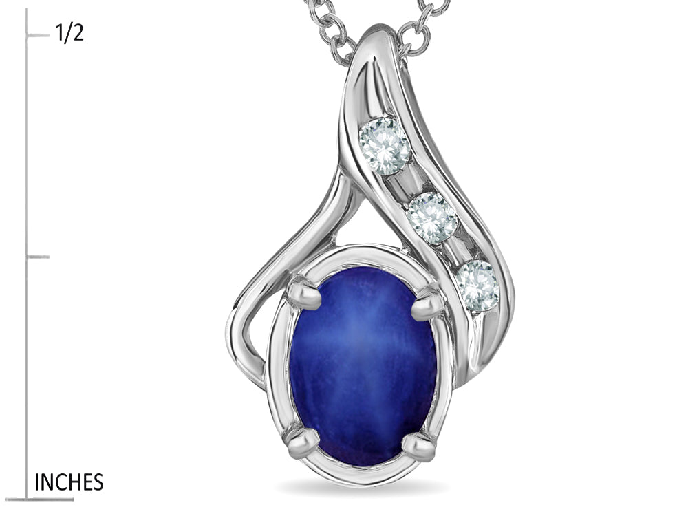 Star K Oval 7x5mm Created Star Sapphire Pendant Necklace