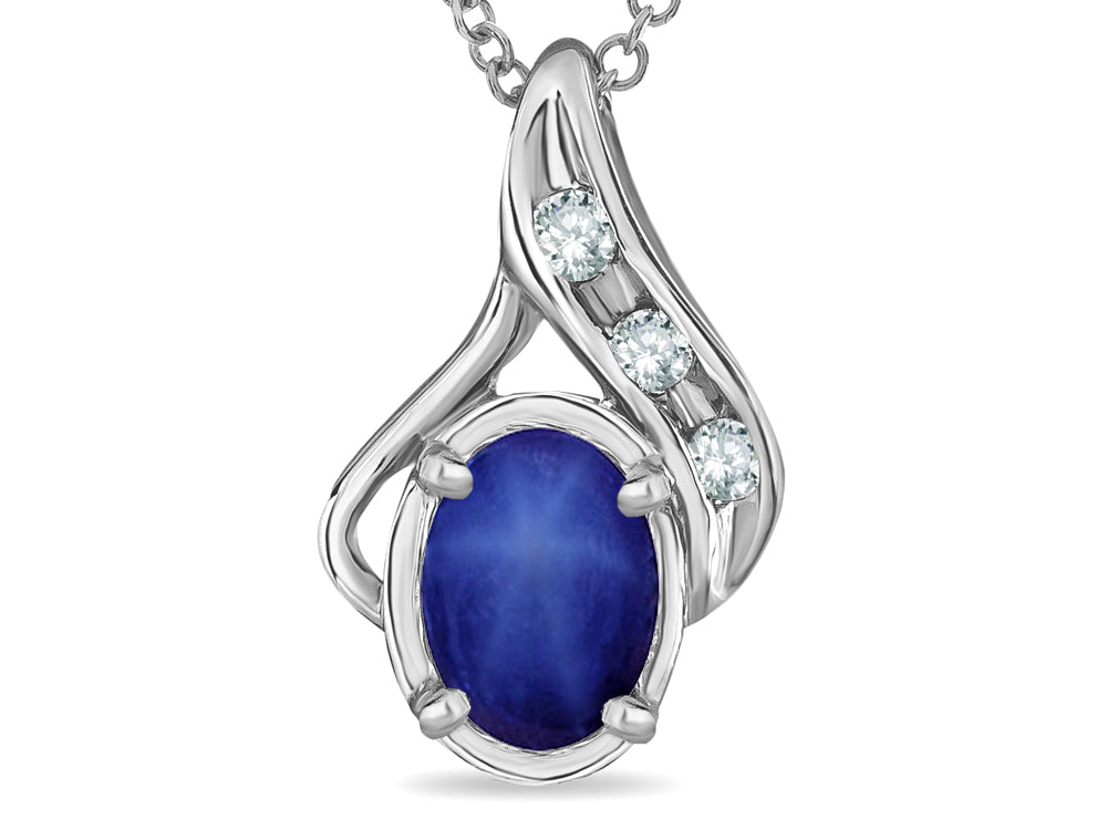 Star K Oval 7x5mm Created Star Sapphire Pendant Necklace