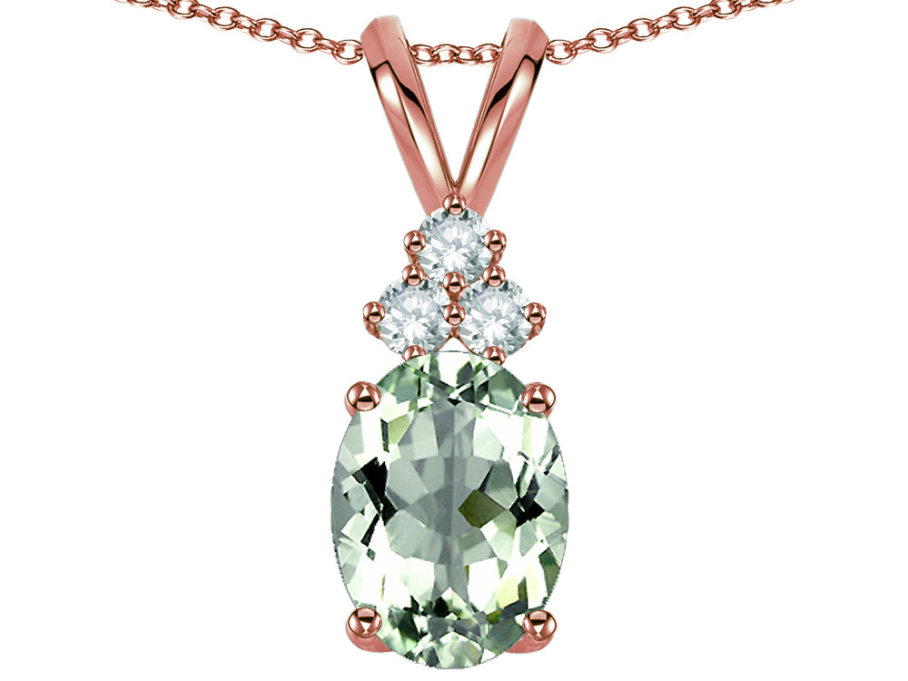 Star K Oval 8x6mm Genuine Green Amethyst Rabbit Ear Pendant Necklace