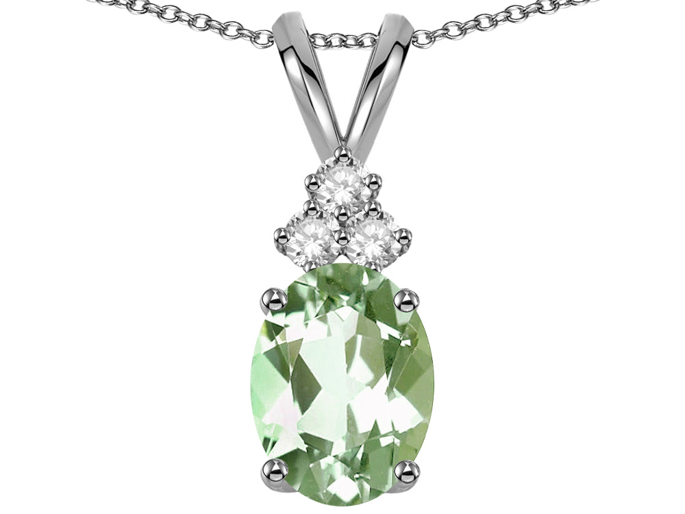 Star K Oval 8x6mm Genuine Green Amethyst Rabbit Ear Pendant Necklace