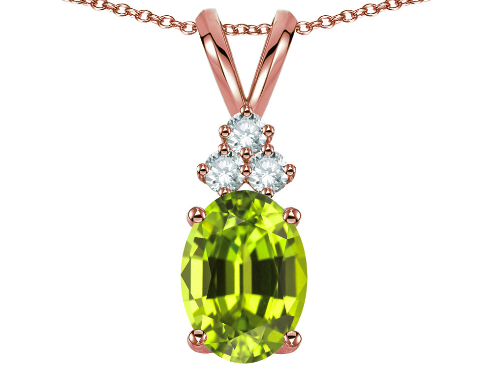 Star K Oval 8x6mm Genuine Peridot Rabbit Ear Pendant Necklace