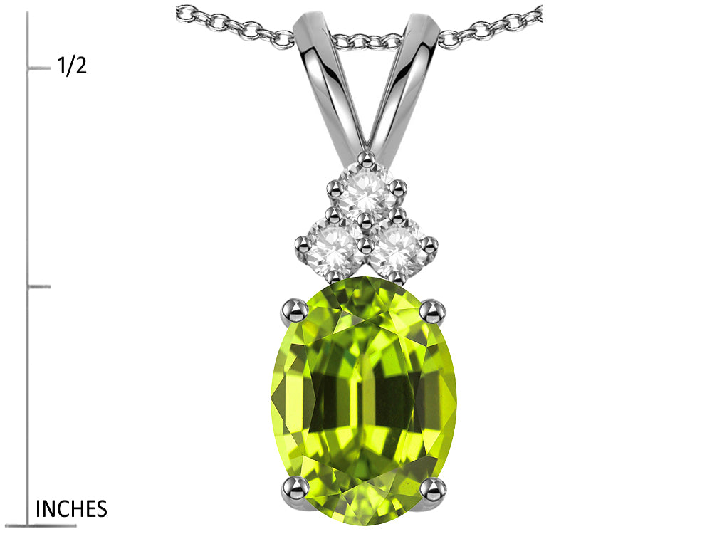 Star K Oval 8x6mm Genuine Peridot Rabbit Ear Pendant Necklace