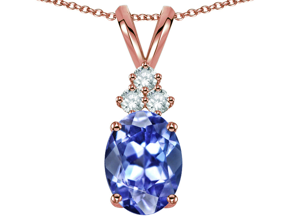 Star K Oval 8x6mm Genuine Tanzanite Rabbit Ear Pendant Necklace