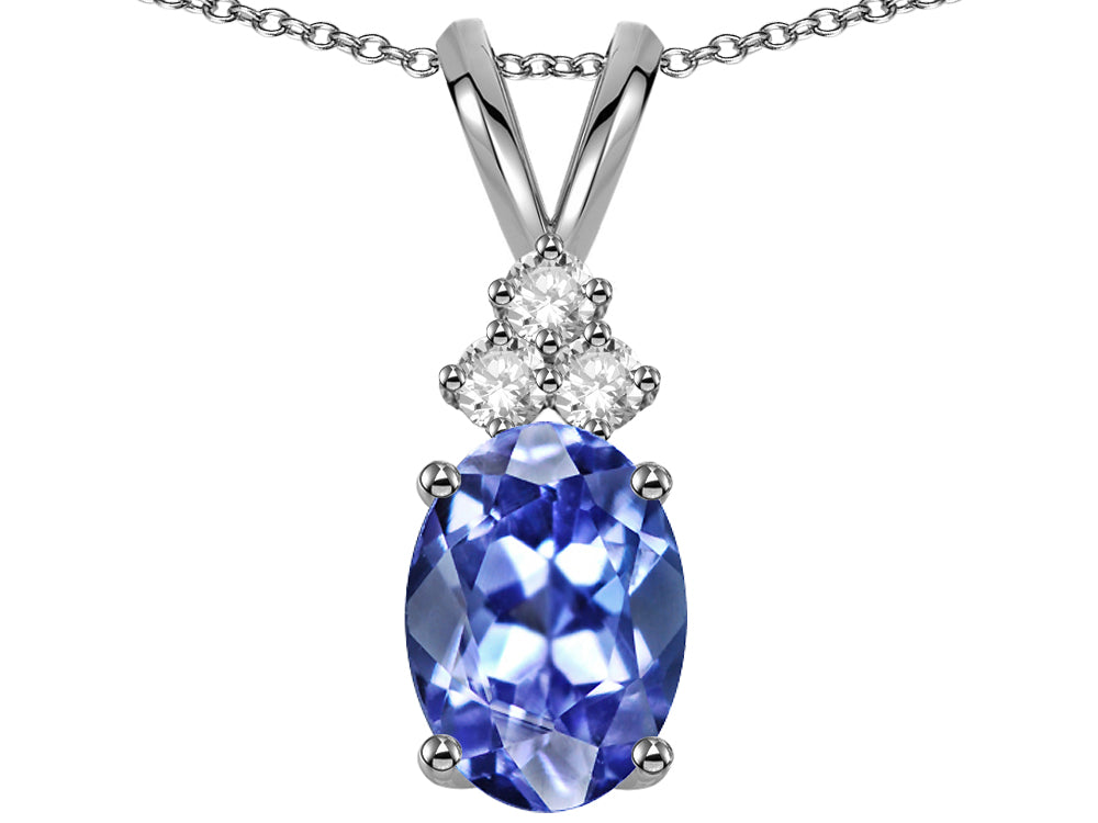 Star K Oval 8x6mm Genuine Tanzanite Rabbit Ear Pendant Necklace