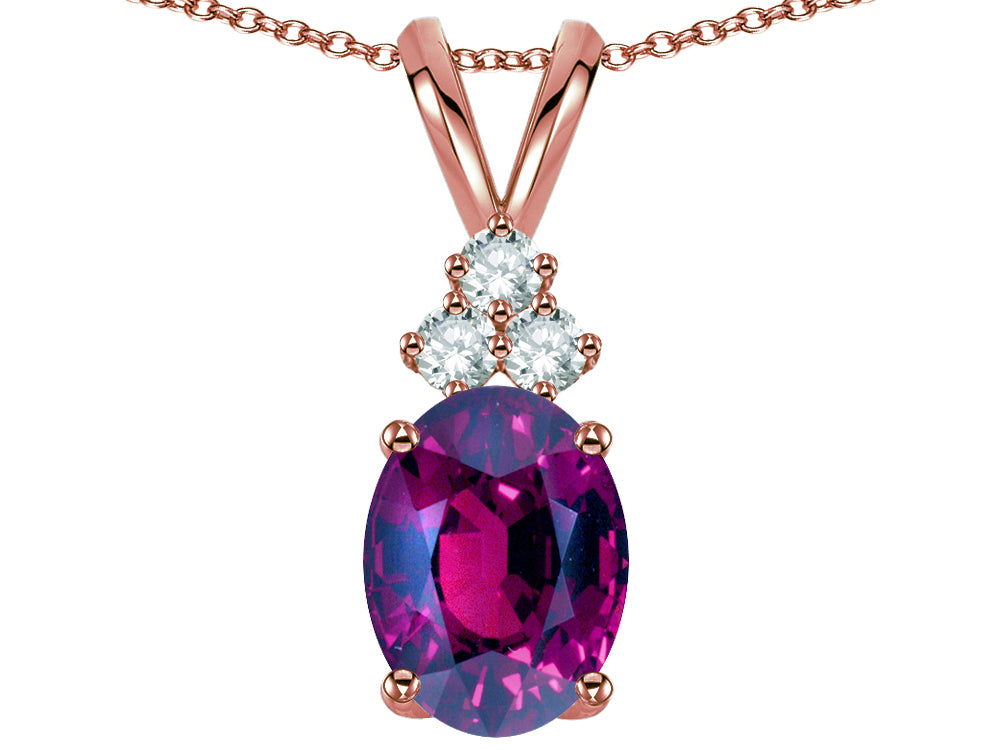 Star K Oval 8x6mm Genuine Rhodolite Rabbit Ear Pendant Necklace