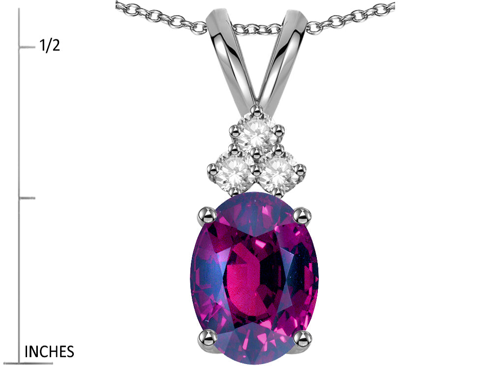 Star K Oval 8x6mm Genuine Rhodolite Rabbit Ear Pendant Necklace