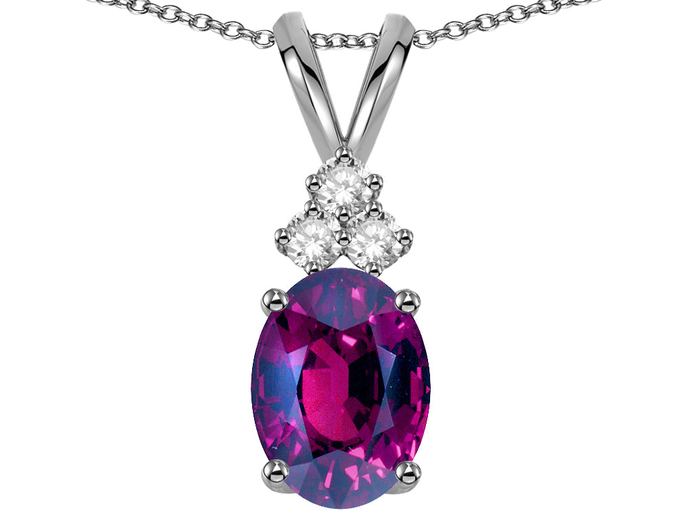 Star K Oval 8x6mm Genuine Rhodolite Rabbit Ear Pendant Necklace