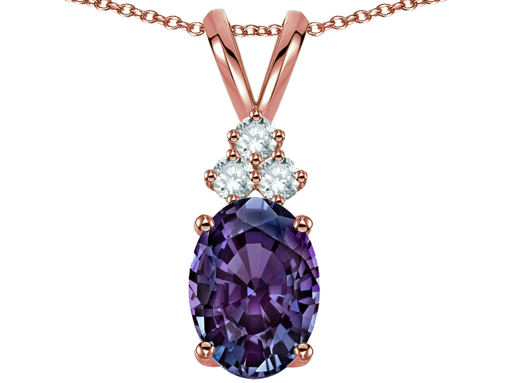 Star K Oval 8x6 mm Simulated Alexandrite Rabbit Ear Pendant Necklace