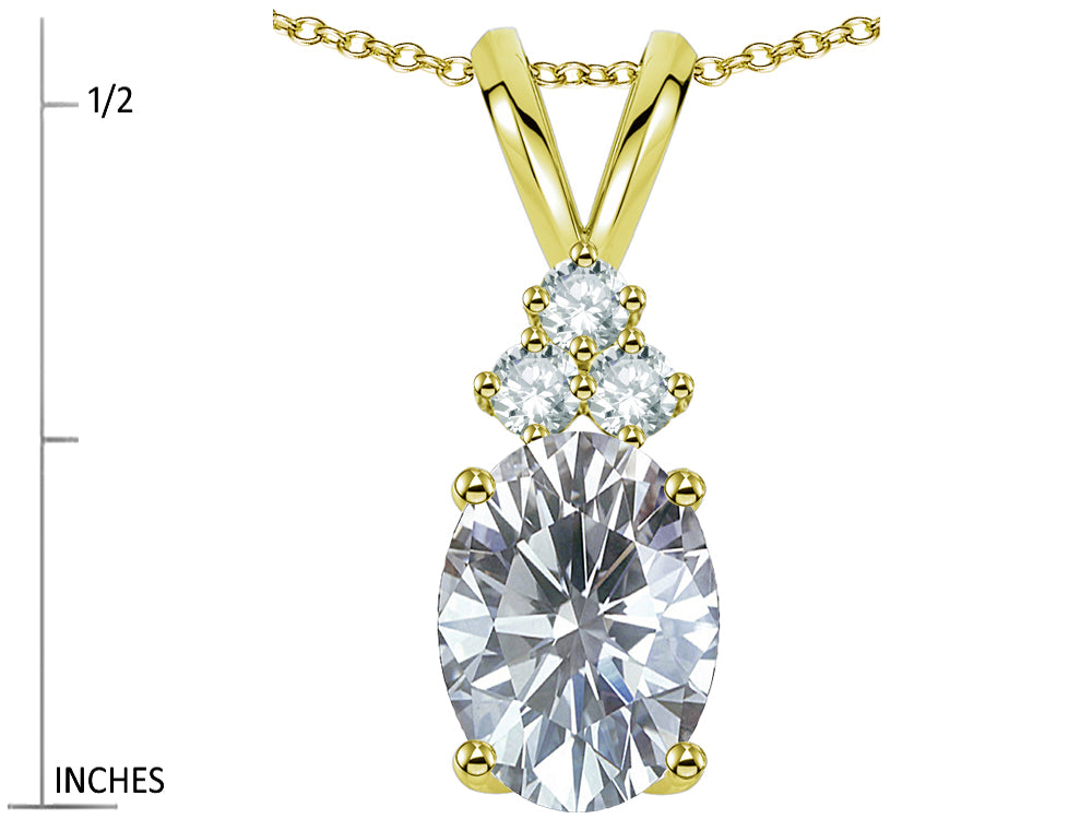 Star K Oval 8x6mm Genuine White Topaz Rabbit Ear Pendant Necklace