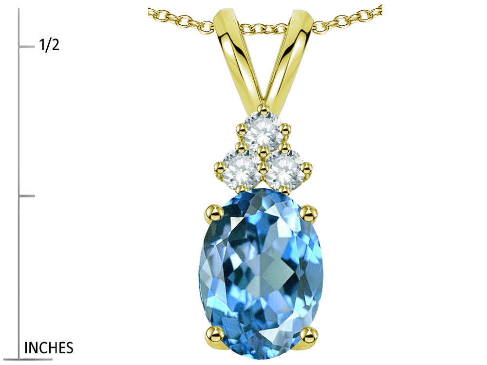 Star K Oval 8x6mm Genuine Blue Topaz Rabbit Ear Pendant Necklace