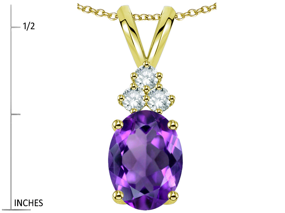 Star K Oval 8x6mm Genuine Amethyst Rabbit Ear Pendant Necklace
