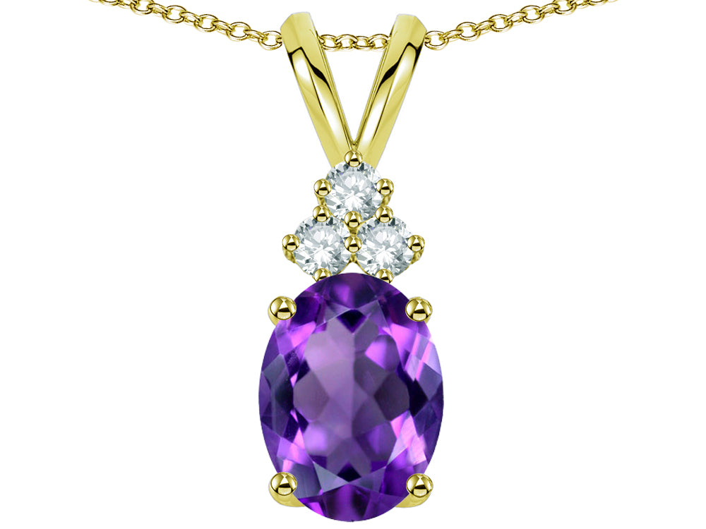 Star K Oval 8x6mm Genuine Amethyst Rabbit Ear Pendant Necklace