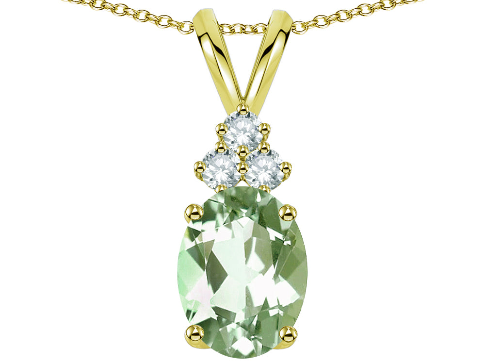 Star K Oval 8x6mm Genuine Green Amethyst Rabbit Ear Pendant Necklace